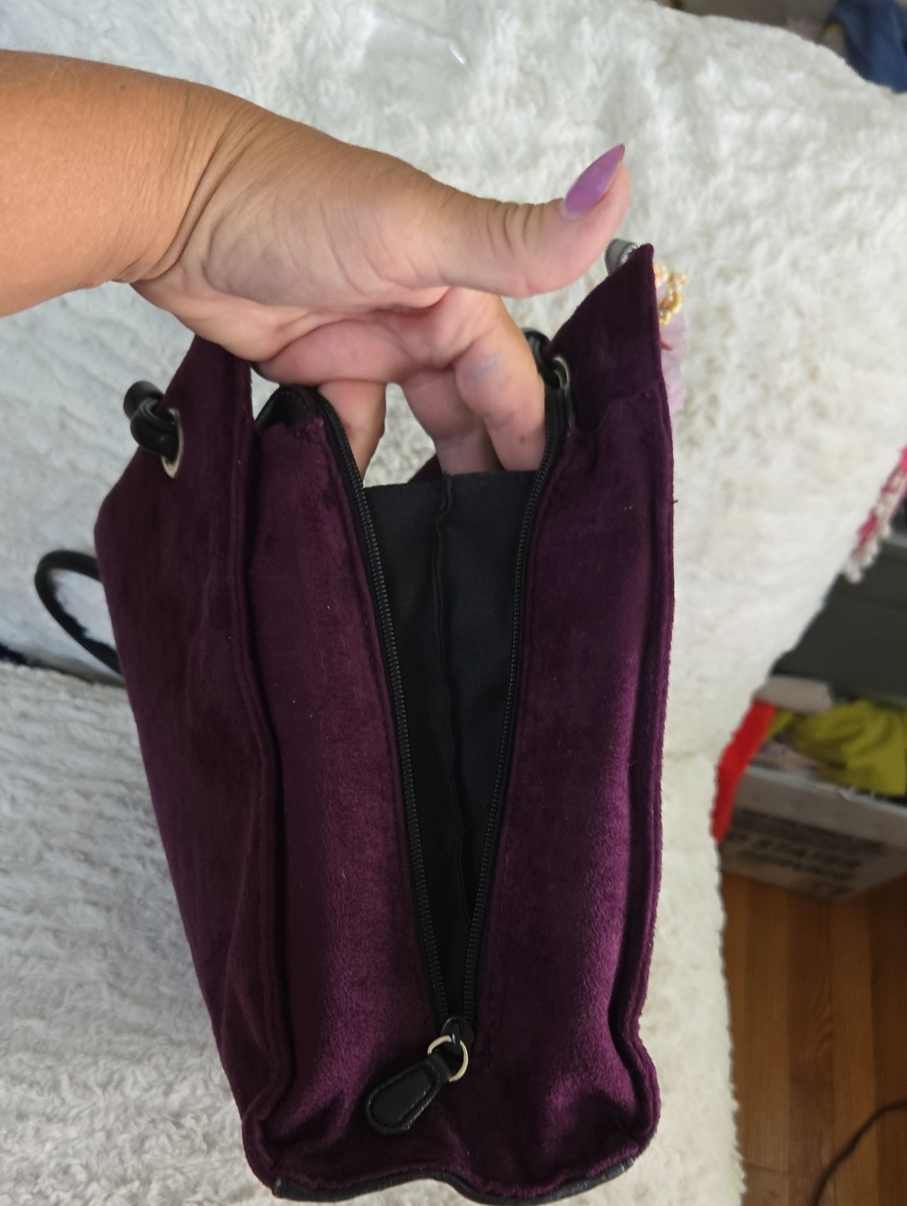 Sag Harbor Plum Suede Shoulder Tote with Floral Charm - Picture 8 of 8